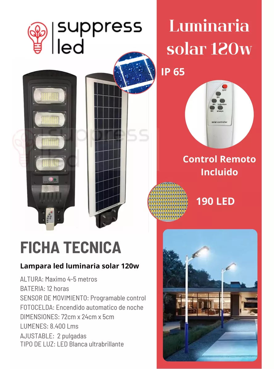 Lampara solar 120w control y sensor