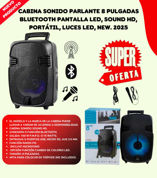 CABINA DE SONIDO BLUETOOTH 8 PULGADAS